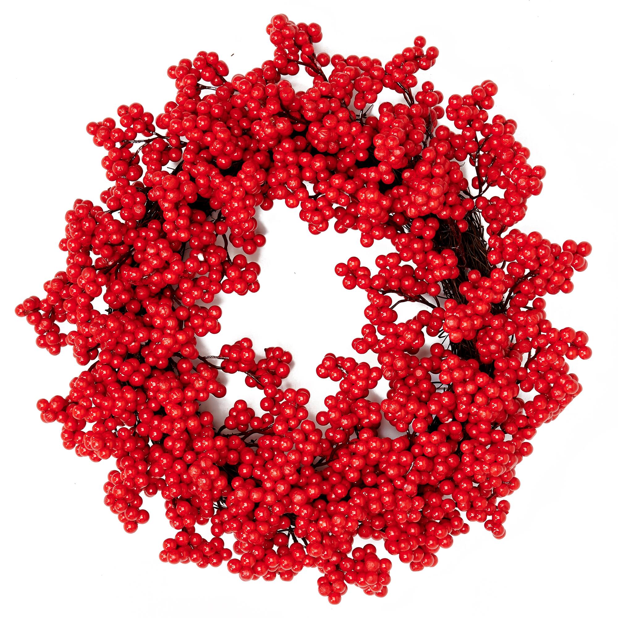 16" Christmas Outdoor Weatherproof Red Berry Wreath on Natural Twig Base